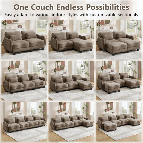English Elm Chenille Upholstered Loveseat with Curved Silhouette Foam Cushions and Lumbar Pillow Support Coffee W714S01942