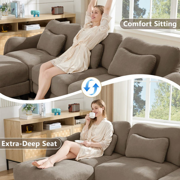 English Elm Chenille Upholstered Loveseat with Curved Silhouette Foam Cushions and Lumbar Pillow Support Coffee W714S01942