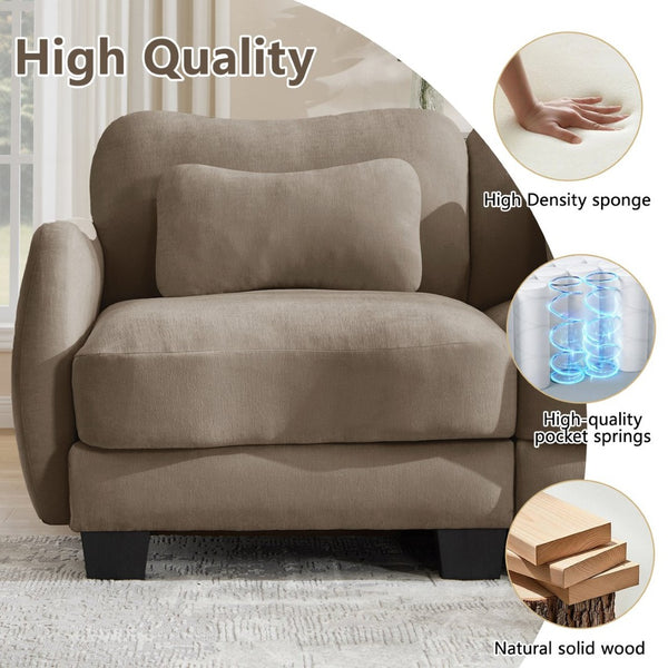 English Elm Chenille Upholstered Loveseat with Curved Silhouette Foam Cushions and Lumbar Pillow Support Coffee W714S01942