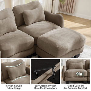 English Elm Chenille Upholstered Loveseat with Curved Silhouette Foam Cushions and Lumbar Pillow Support Coffee W714S01942