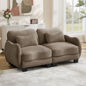 English Elm Chenille Upholstered Loveseat with Curved Silhouette Foam Cushions and Lumbar Pillow Support Coffee W714S01942