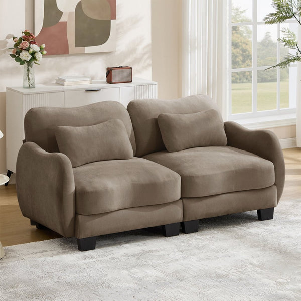 English Elm Chenille Upholstered Loveseat with Curved Silhouette Foam Cushions and Lumbar Pillow Support Coffee W714S01942