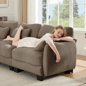 English Elm Chenille Upholstered Loveseat with Curved Silhouette Foam Cushions and Lumbar Pillow Support Coffee W714S01942