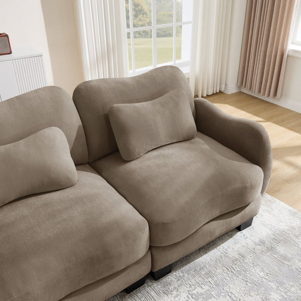 English Elm Chenille Upholstered Loveseat with Curved Silhouette Foam Cushions and Lumbar Pillow Support Coffee W714S01942