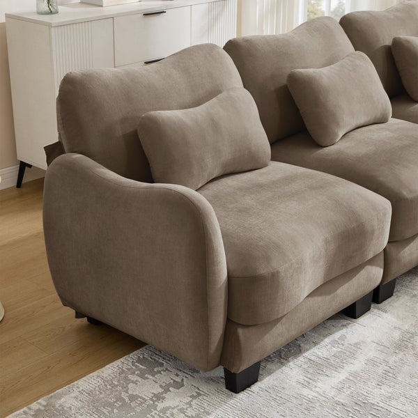 English Elm Chenille Upholstered Loveseat with Curved Silhouette Foam Cushions and Lumbar Pillow Support Coffee W714S01942
