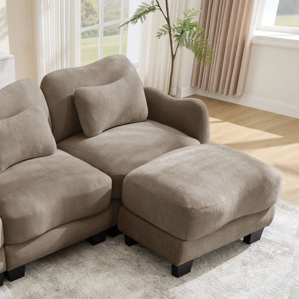 English Elm Chenille Upholstered Loveseat with Curved Silhouette Foam Cushions and Lumbar Pillow Support Coffee W714S01942