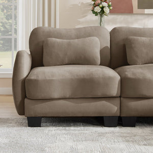 English Elm Chenille Upholstered Loveseat with Curved Silhouette Foam Cushions and Lumbar Pillow Support Coffee W714S01942