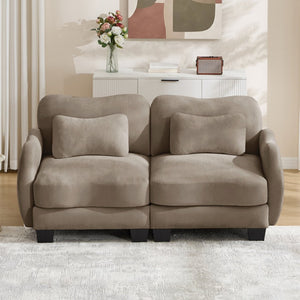 English Elm Chenille Upholstered Loveseat with Curved Silhouette Foam Cushions and Lumbar Pillow Support Coffee W714S01942