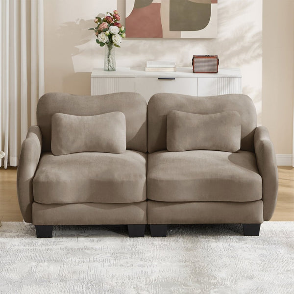 English Elm Chenille Upholstered Loveseat with Curved Silhouette Foam Cushions and Lumbar Pillow Support Coffee W714S01942