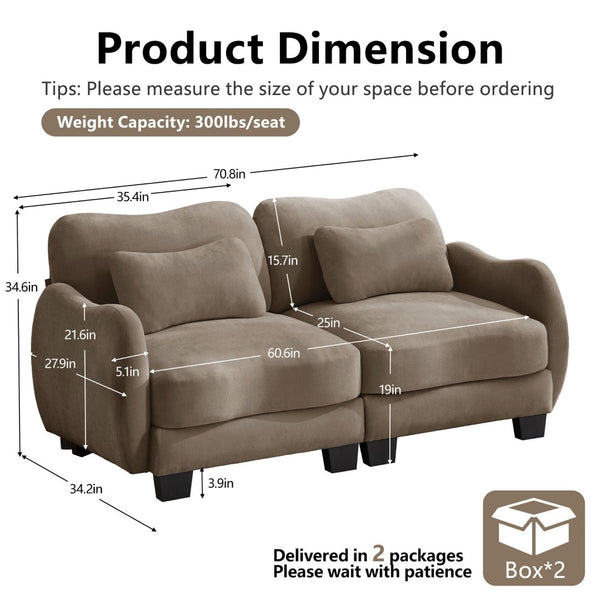 English Elm Chenille Upholstered Loveseat with Curved Silhouette Foam Cushions and Lumbar Pillow Support Coffee W714S01942