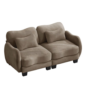 English Elm Chenille Upholstered Loveseat with Curved Silhouette Foam Cushions and Lumbar Pillow Support Coffee W714S01942