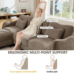 English Elm Chenille Upholstered Loveseat with Curved Silhouette Foam Cushions and Lumbar Pillow Support Coffee W714S01942