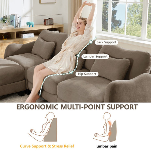 English Elm Chenille Upholstered Loveseat with Curved Silhouette Foam Cushions and Lumbar Pillow Support Coffee W714S01942