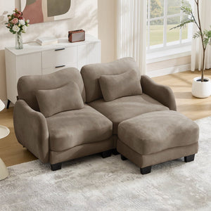 English Elm Chenille L Shaped Loveseat with Lumbar Pillow Movable Ottoman for Apartment Living Coffee W714S01943