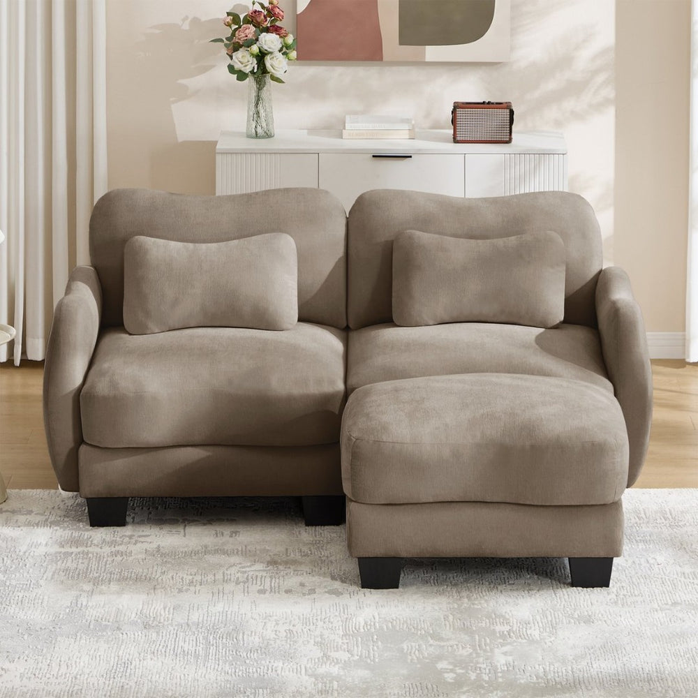 English Elm Chenille L Shaped Loveseat with Lumbar Pillow Movable Ottoman for Apartment Living Coffee W714S01943