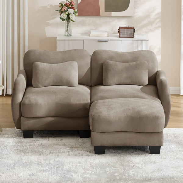 English Elm Chenille L Shaped Loveseat with Lumbar Pillow Movable Ottoman for Apartment Living Coffee W714S01943