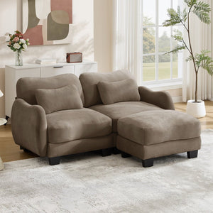 English Elm Chenille L Shaped Loveseat with Lumbar Pillow Movable Ottoman for Apartment Living Coffee W714S01943