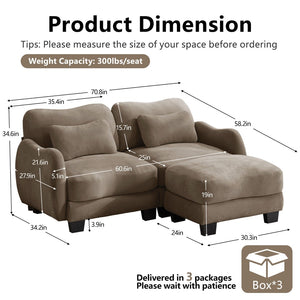 English Elm Chenille L Shaped Loveseat with Lumbar Pillow Movable Ottoman for Apartment Living Coffee W714S01943