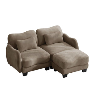 English Elm Chenille L Shaped Loveseat with Lumbar Pillow Movable Ottoman for Apartment Living Coffee W714S01943