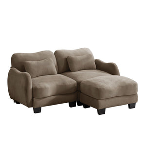 English Elm Chenille L Shaped Loveseat with Lumbar Pillow Movable Ottoman for Apartment Living Coffee W714S01943