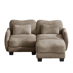 English Elm Chenille L Shaped Loveseat with Lumbar Pillow Movable Ottoman for Apartment Living Coffee W714S01943