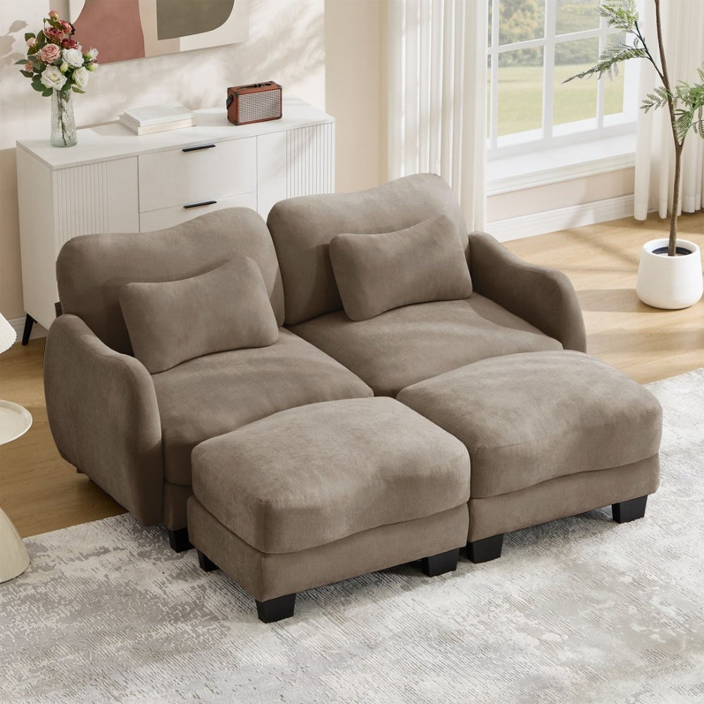 English Elm Chenille Upholstered Modular Loveseat with Ottoman Lumbar Support for Living Room Coffee W714S01944
