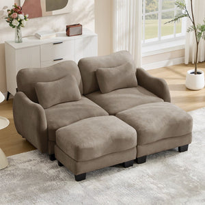 English Elm Chenille Upholstered Modular Loveseat with Ottoman Lumbar Support for Living Room Coffee W714S01944