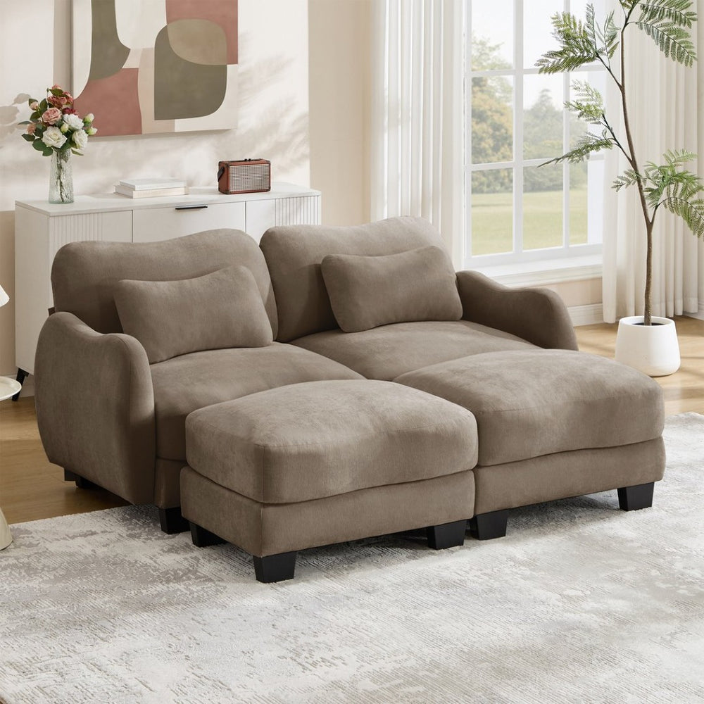 English Elm Chenille Upholstered Modular Loveseat with Ottoman Lumbar Support for Living Room Coffee W714S01944