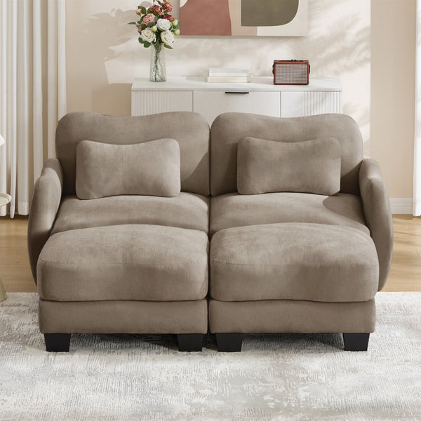 English Elm Chenille Upholstered Modular Loveseat with Ottoman Lumbar Support for Living Room Coffee W714S01944
