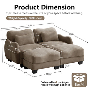English Elm Chenille Upholstered Modular Loveseat with Ottoman Lumbar Support for Living Room Coffee W714S01944