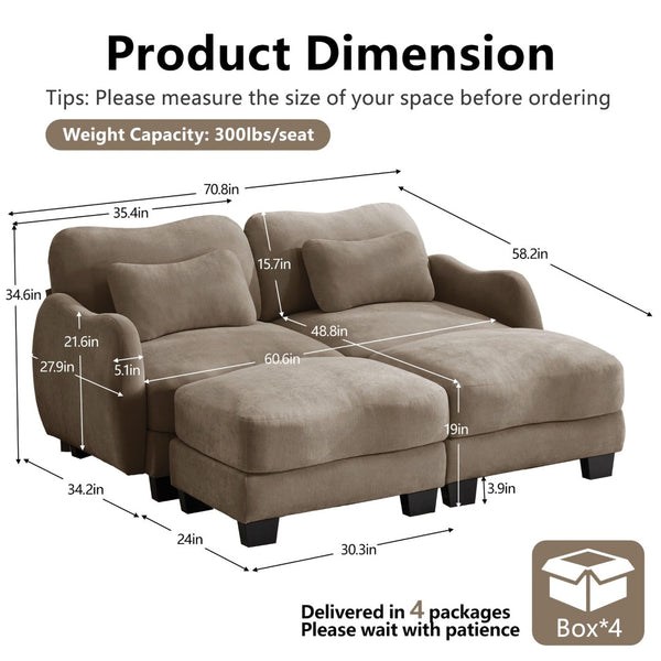 English Elm Chenille Upholstered Modular Loveseat with Ottoman Lumbar Support for Living Room Coffee W714S01944