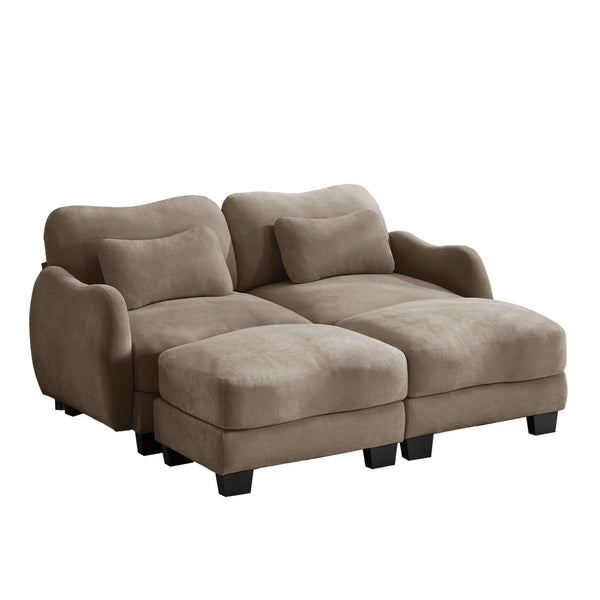 English Elm Chenille Upholstered Modular Loveseat with Ottoman Lumbar Support for Living Room Coffee W714S01944