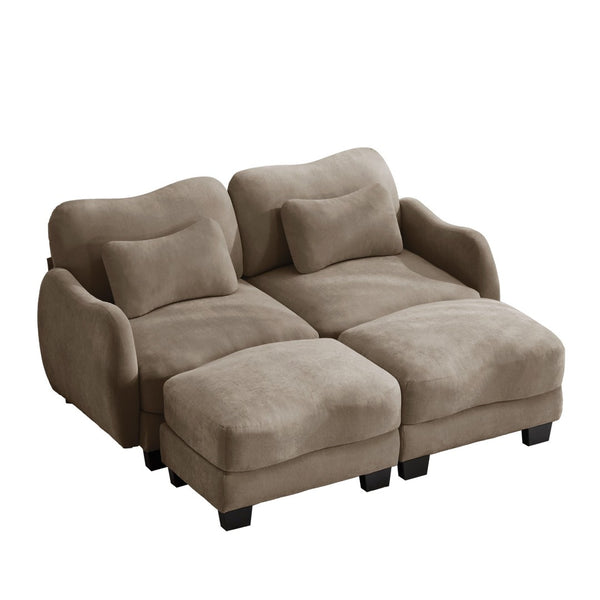 English Elm Chenille Upholstered Modular Loveseat with Ottoman Lumbar Support for Living Room Coffee W714S01944