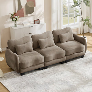 English Elm Chenille Three Seat Sofa with Lumbar Pillows Ergonomic Curved Frame for Living Room Coffee W714S01945
