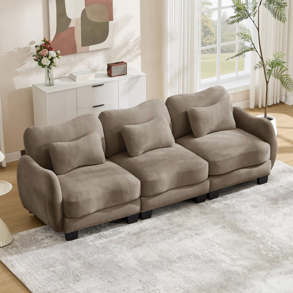 English Elm Chenille Three Seat Sofa with Lumbar Pillows Ergonomic Curved Frame for Living Room Coffee W714S01945