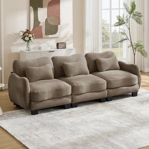 English Elm Chenille Three Seat Sofa with Lumbar Pillows Ergonomic Curved Frame for Living Room Coffee W714S01945
