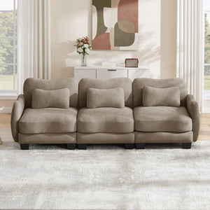 English Elm Chenille Three Seat Sofa with Lumbar Pillows Ergonomic Curved Frame for Living Room Coffee W714S01945