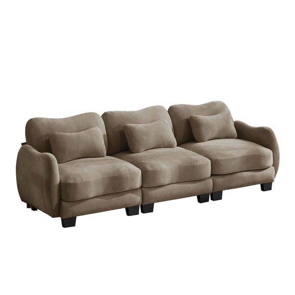 English Elm Chenille Three Seat Sofa with Lumbar Pillows Ergonomic Curved Frame for Living Room Coffee W714S01945