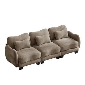 English Elm Chenille Three Seat Sofa with Lumbar Pillows Ergonomic Curved Frame for Living Room Coffee W714S01945