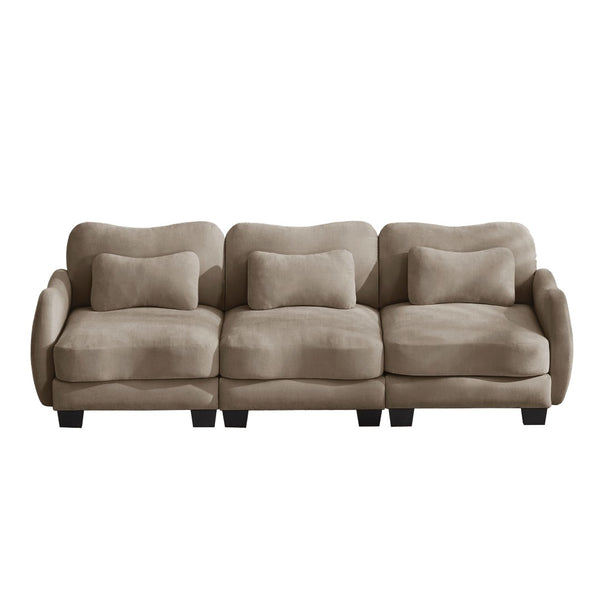 English Elm Chenille Three Seat Sofa with Lumbar Pillows Ergonomic Curved Frame for Living Room Coffee W714S01945