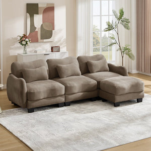 English Elm Chenille Modular Sectional Sofa with Ottoman Lumbar Pillows for Living Room Comfort Coffee W714S01946