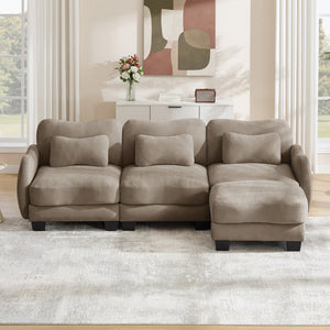 English Elm Chenille Modular Sectional Sofa with Ottoman Lumbar Pillows for Living Room Comfort Coffee W714S01946
