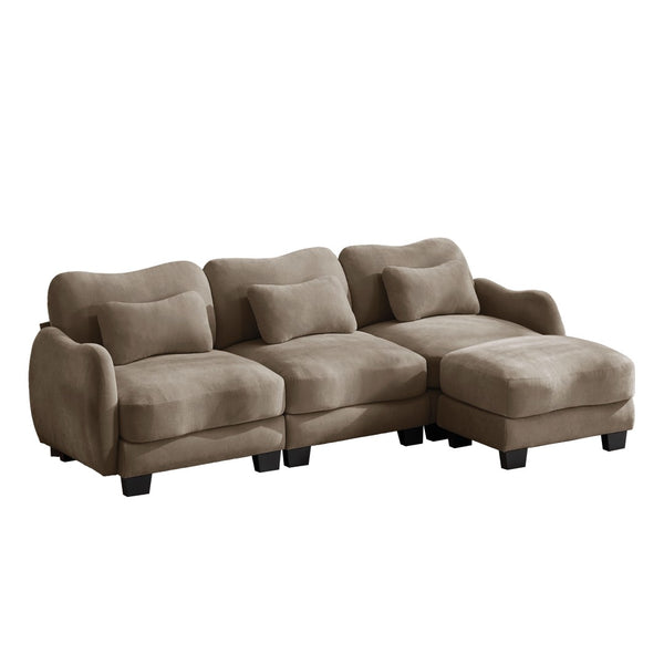 English Elm Chenille Modular Sectional Sofa with Ottoman Lumbar Pillows for Living Room Comfort Coffee W714S01946