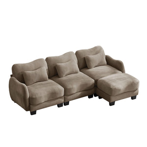 English Elm Chenille Modular Sectional Sofa with Ottoman Lumbar Pillows for Living Room Comfort Coffee W714S01946