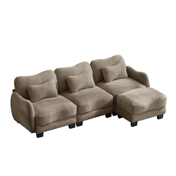 English Elm Chenille Modular Sectional Sofa with Ottoman Lumbar Pillows for Living Room Comfort Coffee W714S01946