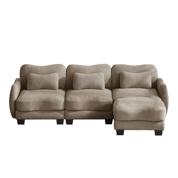 English Elm Chenille Modular Sectional Sofa with Ottoman Lumbar Pillows for Living Room Comfort Coffee W714S01946