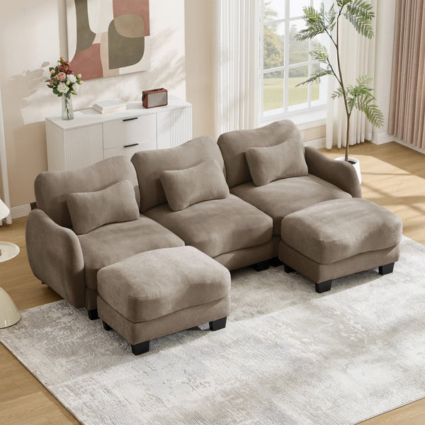 English Elm Chenille Oversized U-shaped Sectional Sofa with Modular Ottomans and Cloud Cushion Comfort Coffee W714S01947