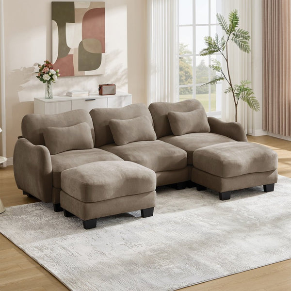 English Elm Chenille Oversized U-shaped Sectional Sofa with Modular Ottomans and Cloud Cushion Comfort Coffee W714S01947