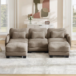 English Elm Chenille Oversized U-shaped Sectional Sofa with Modular Ottomans and Cloud Cushion Comfort Coffee W714S01947