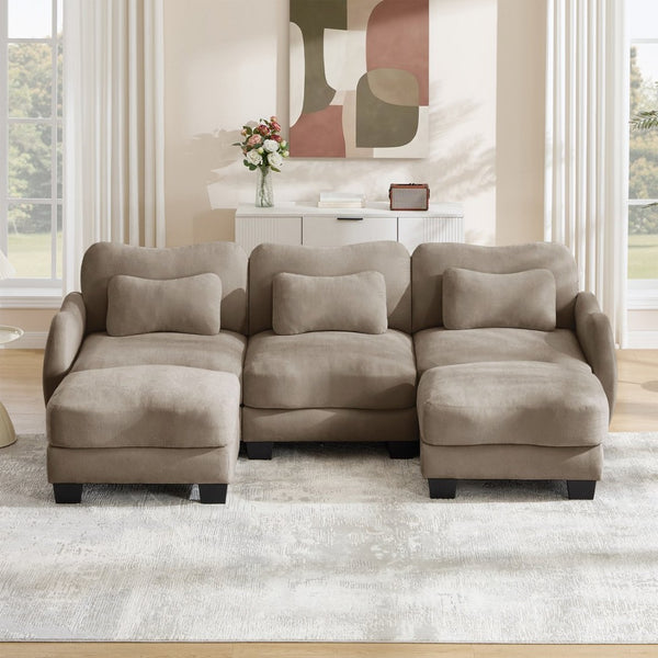 English Elm Chenille Oversized U-shaped Sectional Sofa with Modular Ottomans and Cloud Cushion Comfort Coffee W714S01947